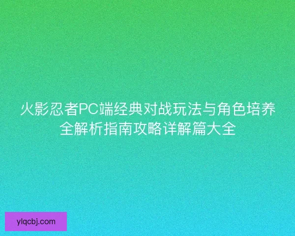 火影忍者PC端经典对战玩法与角色培养全解析指南攻略详解篇大全
